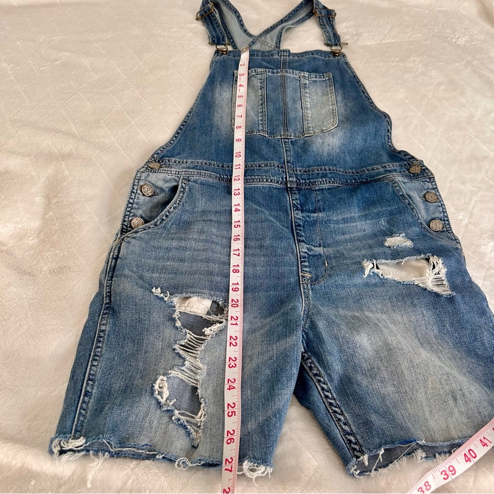 Insane Gene LA Jeans short overall Shortalls medium wash Distressed Size Medium - Picture 7 of 14